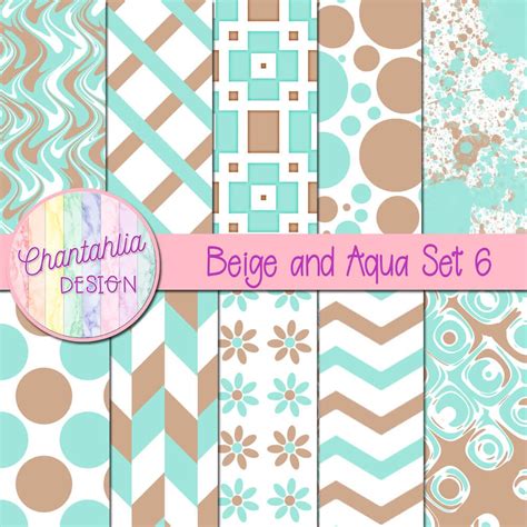 Free Beige And Aqua Digital Papers With Patterned Designs