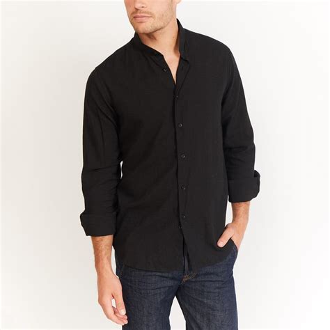 Brassard Button Up Black Knit Black Long Sleeve Shirt Men Black
