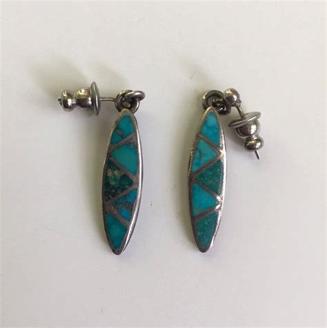 Vintage Zuni Southwestern Turquoise And Sterling Silver Dangle Etsy