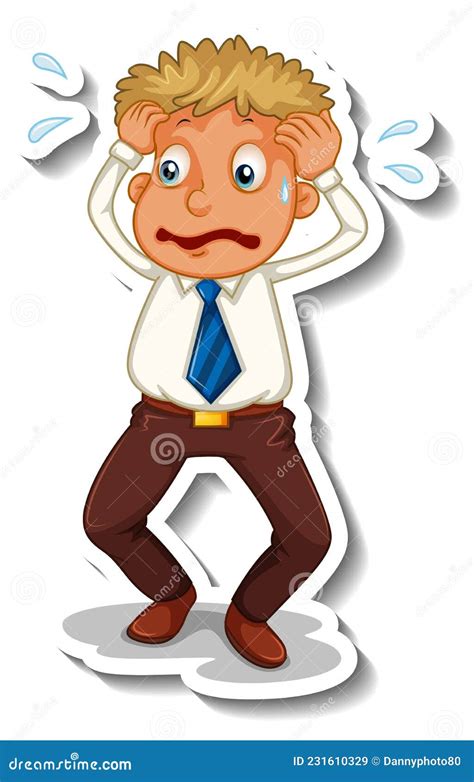 Sticker Design With Frightened Man Cartoon Character Stock Vector