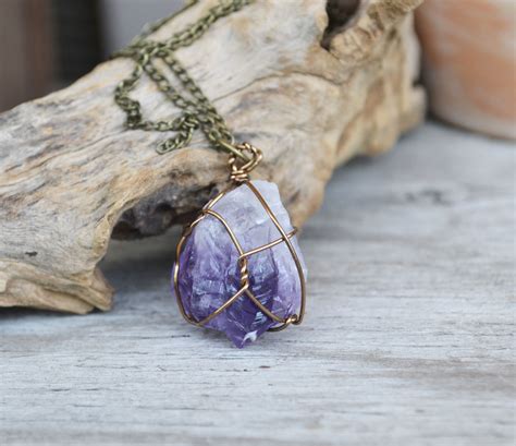 Amethyst Wire Wrapped Stone Mineral Jewelry Purple Stone Necklace