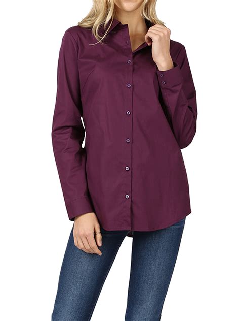 TheLovely Women S Basic Long Sleeve Button Down Blouse Shirt S XL Missy Fit Walmart Com