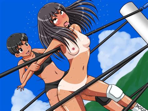 Yuuyake Roji Girls Arm Grab Black Hair Blush Breasts Censored Clothed Female Nude Female
