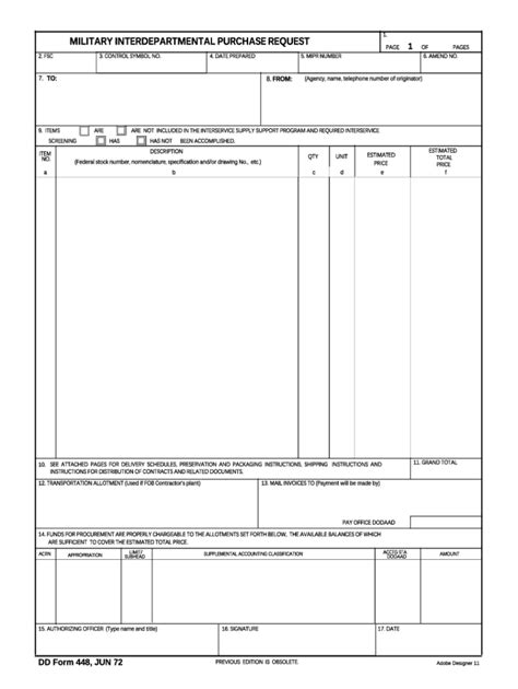 Fillable Online Dd Form 448 Military Interdepartmental Purchase