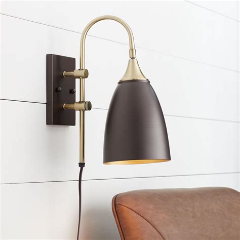360 Lighting Modern Wall Lamp Bronze Antique Brass Plug In Light