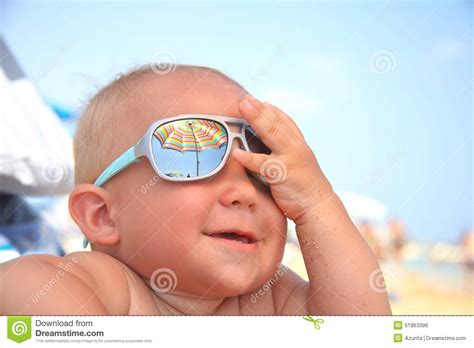 Baby Boy With Sunglasses Stock Photo Image Of Sand Copyspace 51863396