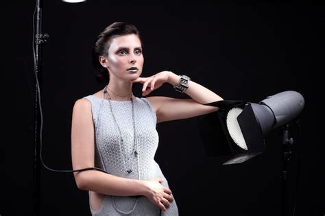 Premium Photo Fashion Portrait Of Model In The Light Colored Spotlights