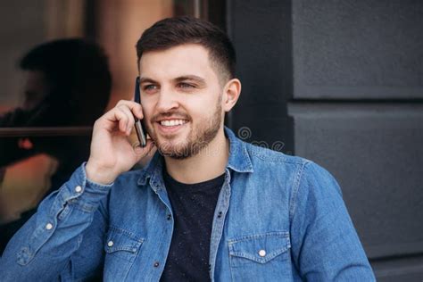 Hamdsome Beard Man Taking A Call On His Phone Stock Image Image Of