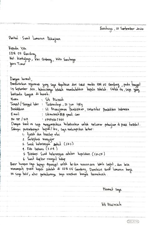 Contoh surat lamaran guru sekolah swasta jpg. Contoh Surat Lamaran Kerja Guru Tkpaud
