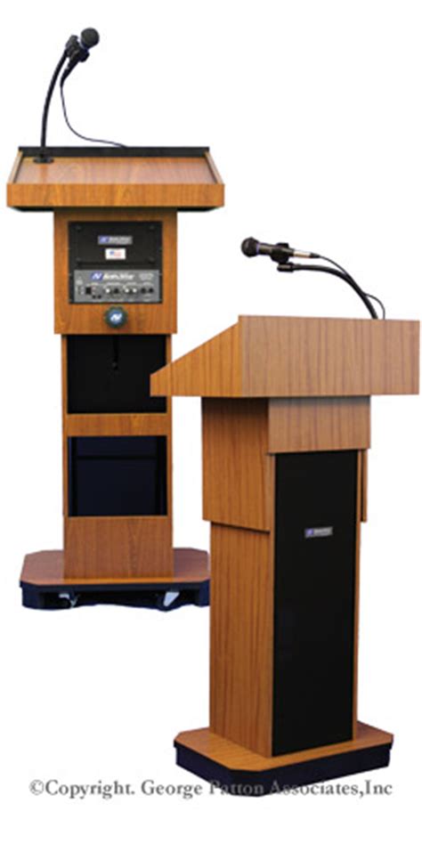 Adjustable Height Podium With Wireless Lapel Microphone Wooden