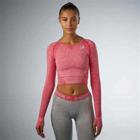 gymshark seamless long sleeve crop top sherbet pink marl at gymshark fitness fashion