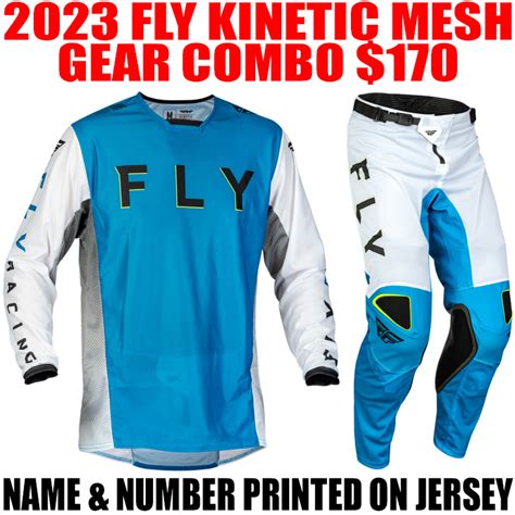 2023 Fly Kinetic Mesh Gear Combo Kore Blue Hi Viz Pro Style Mx