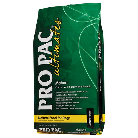 Each product utilizes a unique set of ingredients to achieve a desired nutritional profile. Pro pac Ultimate Mature Chicken & Rice, 28 lb