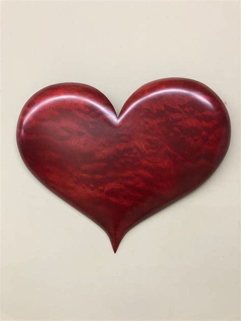 Red Wooden Heart Art Wood Carving 50th Anniversary T Etsy Wooden