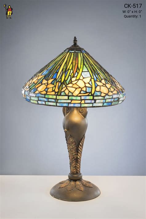 Antique Bronze Table Lamp W Leaded Glass Shade Table Lamps Collection City Knickerbocker
