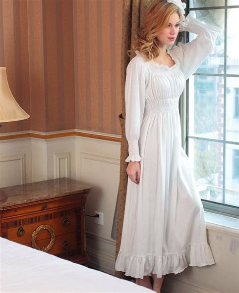 Cotton Greece White Long Sleeve Horizontal Collar Maxi Nightgown