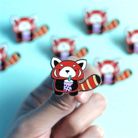 Red Panda Enamel Pin Taro Boba Pin Cute T Red Panda Lapel Pin