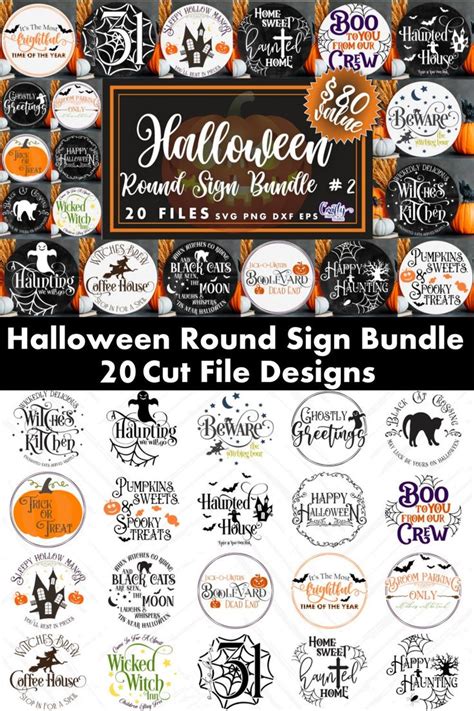 Halloween Round Sign Bundle With 20 Cut File Designs