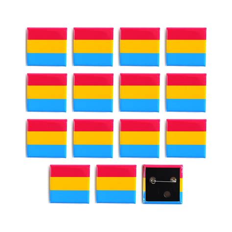 LGBTQ Pansexual Pride Flag Pinback Buttons 1 5 Inch Square 15 Pack