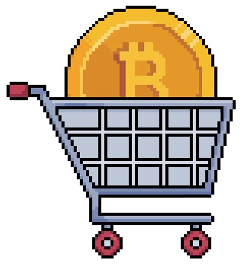 Pixel Art Shopping Cart With Bitcoin Vector Icon For 8bit Game On White