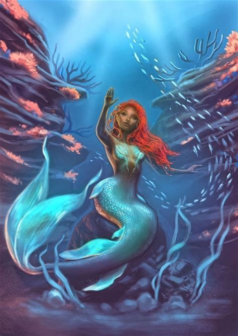 Halle Bailey As Ariel Mermaid Artwork Disney Fan Art Mermaid Art