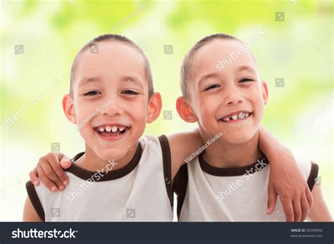 Two Smiling Happy Boys Twins Embrace Stock Photo 92399656 Shutterstock