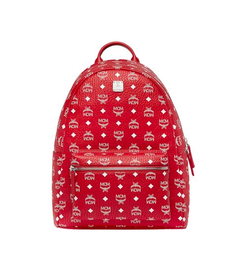 MCM STARK BACKPACK VISETOS WHITE LOGO MEDIUM RUBY RED. #mcm #bags #backpacks | Backpacks ...