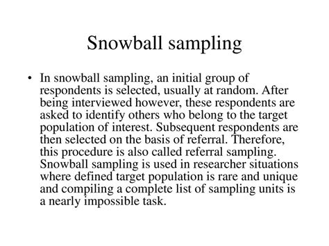 Simple random sampling is sampling where each time we sample a unit, the chance of being sampled is the same for each unit in a population. Sampling - online presentation