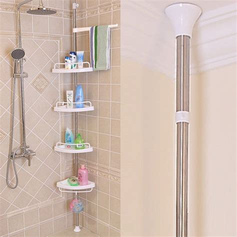 Telescopic Bathroom Tier Shelf Adjustable Wall Corner Shower Rack Ebay