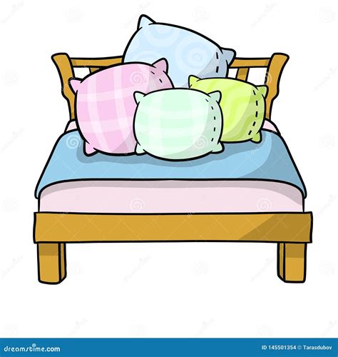 Bed With Soft Four Pillow Stock Vector Illustration Of Bedding