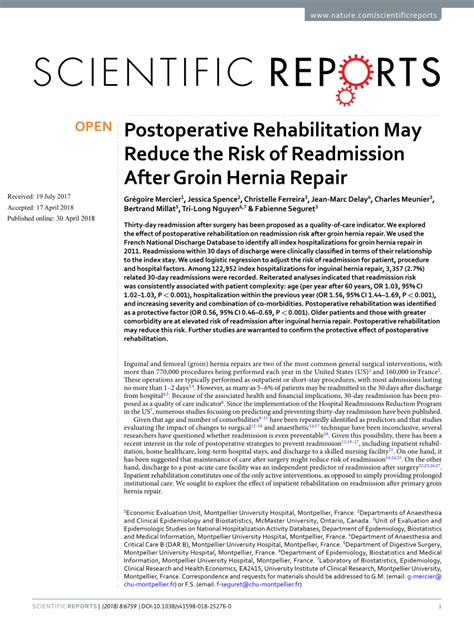 Pdf Postoperative Rehabilitation May Reduce The Risk Of Readmission