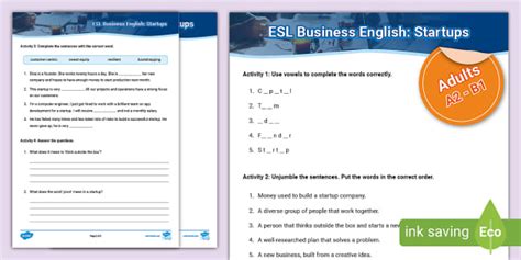 Esl Business English Startups Worksheet Teacher Made
