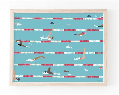 Swimming Art Print Signed Available Framed Or Unframed Etsy