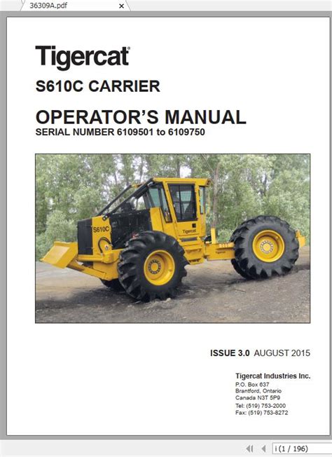 Tigercat S610C Carrier Operator S Manual 36309A Auto Repair Manual