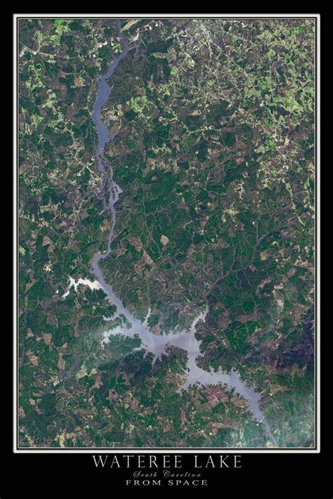 The Lake Wateree South Carolina Satellite Poster Map Map Poster Lake