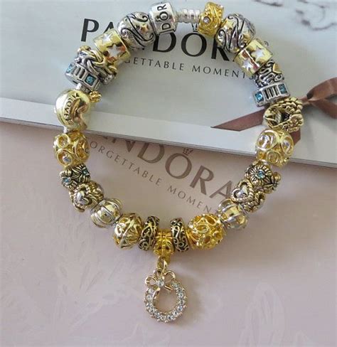 22k Gold Plate Authentic Pandora Bracelet With European Beads And