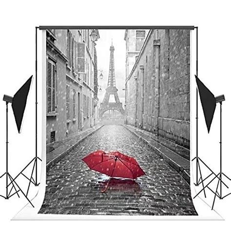 Buy 5x7ft Rain Red Umbrella Paris Eiffel Tower Photography Backdrop