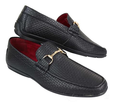 Mens Black Weave Pu Leather Loafers Happy Gentleman