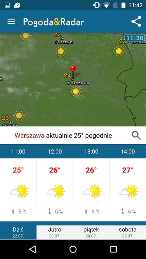 Aplikacja, oferująca prognozę pogody dla obszaru europy środkowej. Pogoda & Radar - Aplikacja - Android - Instalki.pl