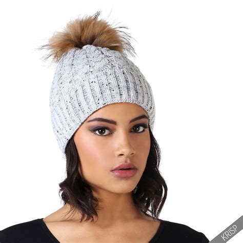 Us Womens Winter Warm Woolen Knit Hat Fur Lined Pom Pom Beanie Ski Cap Beret Ebay