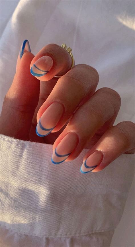 32 Hottest And Cute Summer Nail Designs Blue Double French Nails