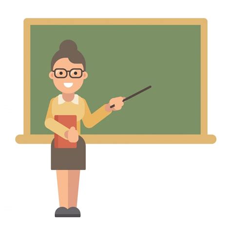 Premium Vector Female Teacher With A Book And A Pointer Near A Blackboard
