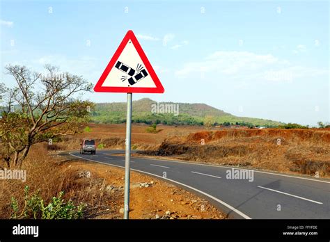 Road Traffic Cautionary Signs Showing Accident Zone Ahead India Stock