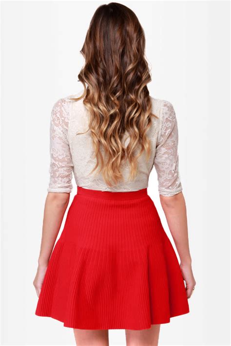 cute red skirt flared skirt knit skirt 50 00