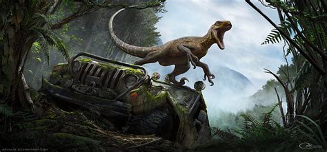 Velociraptor And Background Jurassic Park Velociraptor Hd Wallpaper