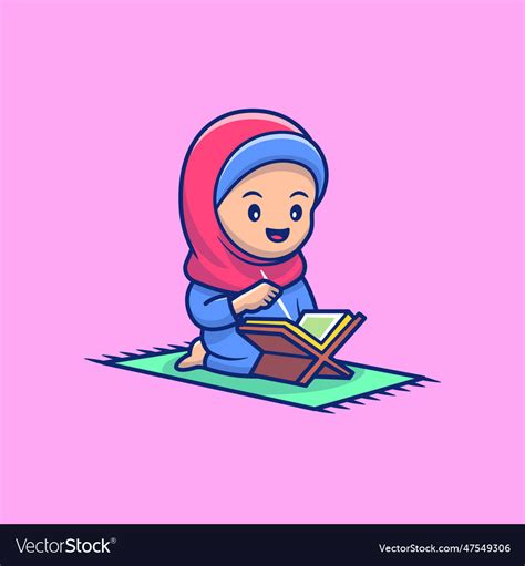 Muslim Girl Sitting And Reciting Quran Cartoon Vector Image