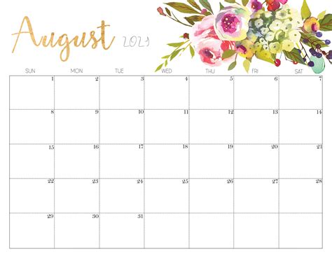 Print August 2021 Calendar Blank Printable Template Pdf Word Excel