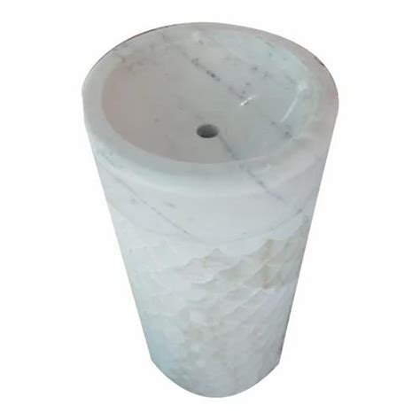 Round Traditional White Marble Pedestal For Home Size 14x40 Inch At