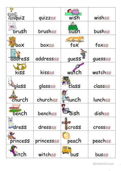 • 1,2 млн просмотров 3 года назад. Plurals s,ss,ch,sh,x worksheet - Free ESL printable ...