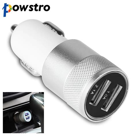 Powstro Aluminum 2 Usb Ports Car Charger 2 1a 1 0a Micro Dual Usb Car Charger For Iphone 5 6